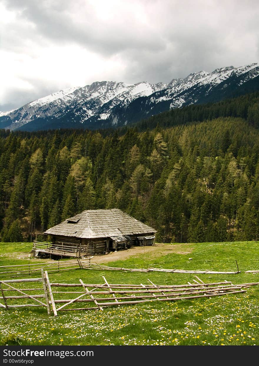 Shepherd cottage in Piatra Craiului mountains (Carpathian ridge in Romania)