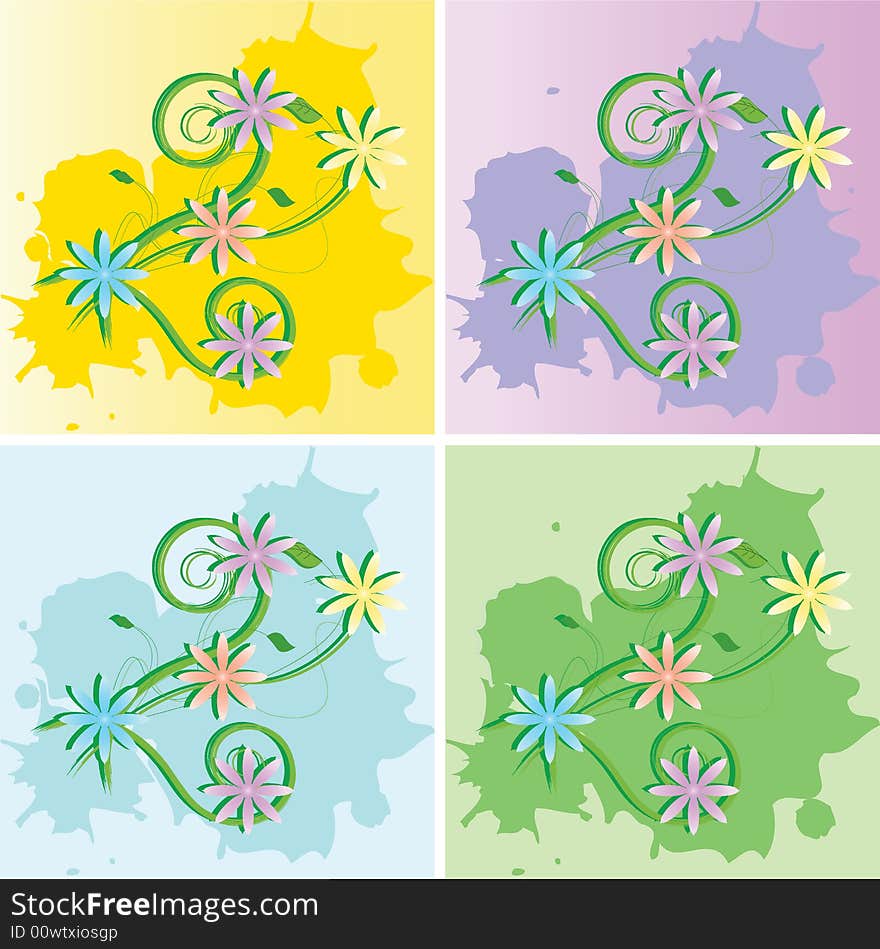 Grunge floral backgrounds 4 different version vector. Grunge floral backgrounds 4 different version vector