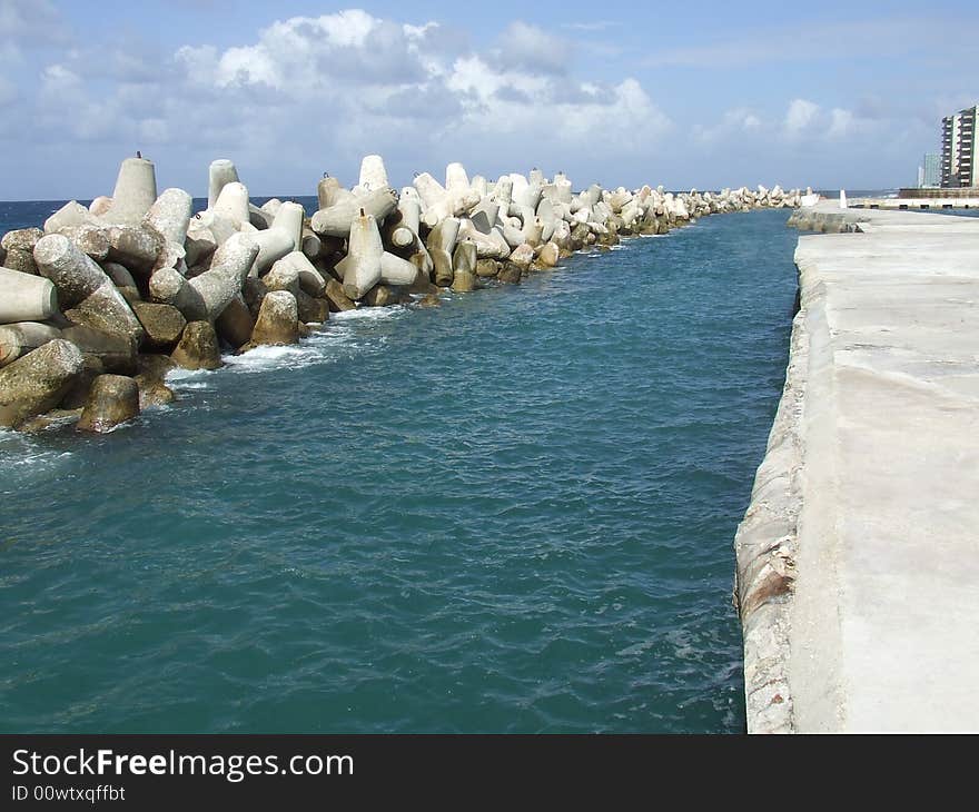 Breakwater line along the coast