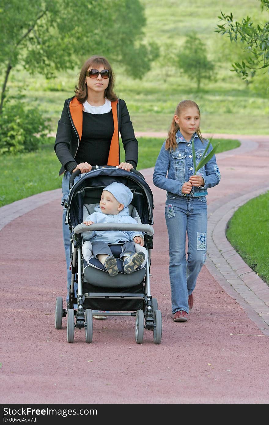 Mother with children on walk