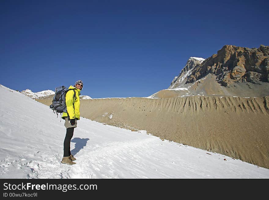 Panoramic view of trekker in the  annapurnas