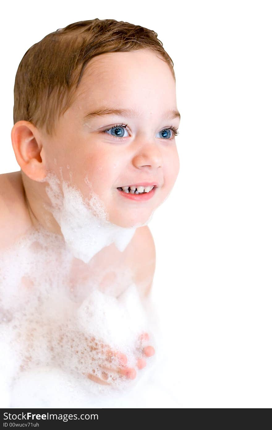 Happy baby boy enjoy evening bath. Happy baby boy enjoy evening bath