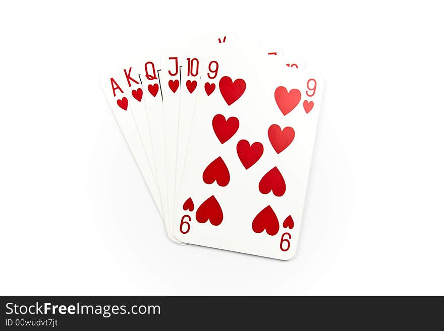 Six top heart cards isolated