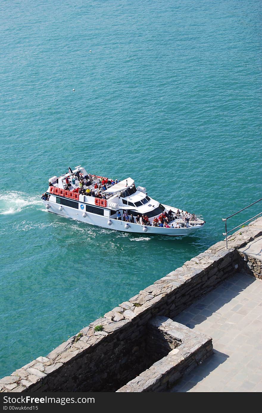 A ferry boat with tourists