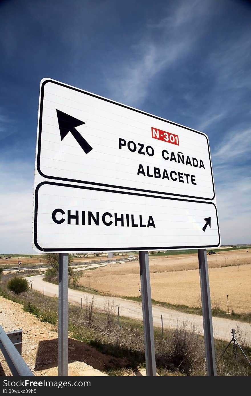 Direction sign pointing cities at a highway of spain. Direction sign pointing cities at a highway of spain