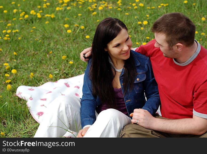 Happy couple on green meadow. Happy couple on green meadow