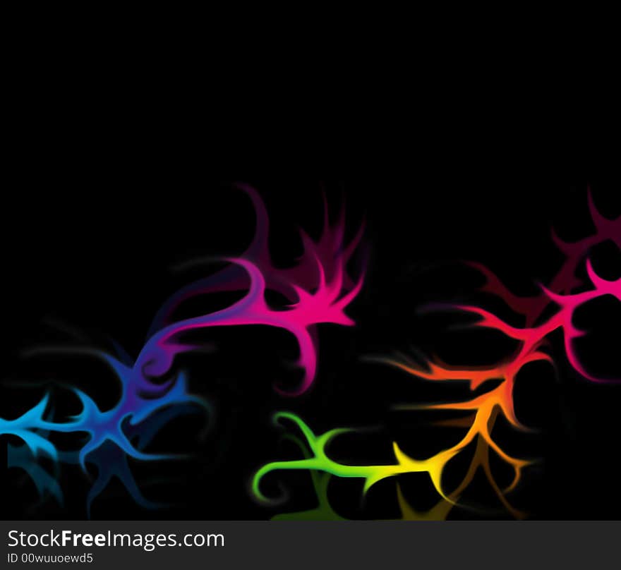 Abstract pink, blue, green, yellow, red image on black background