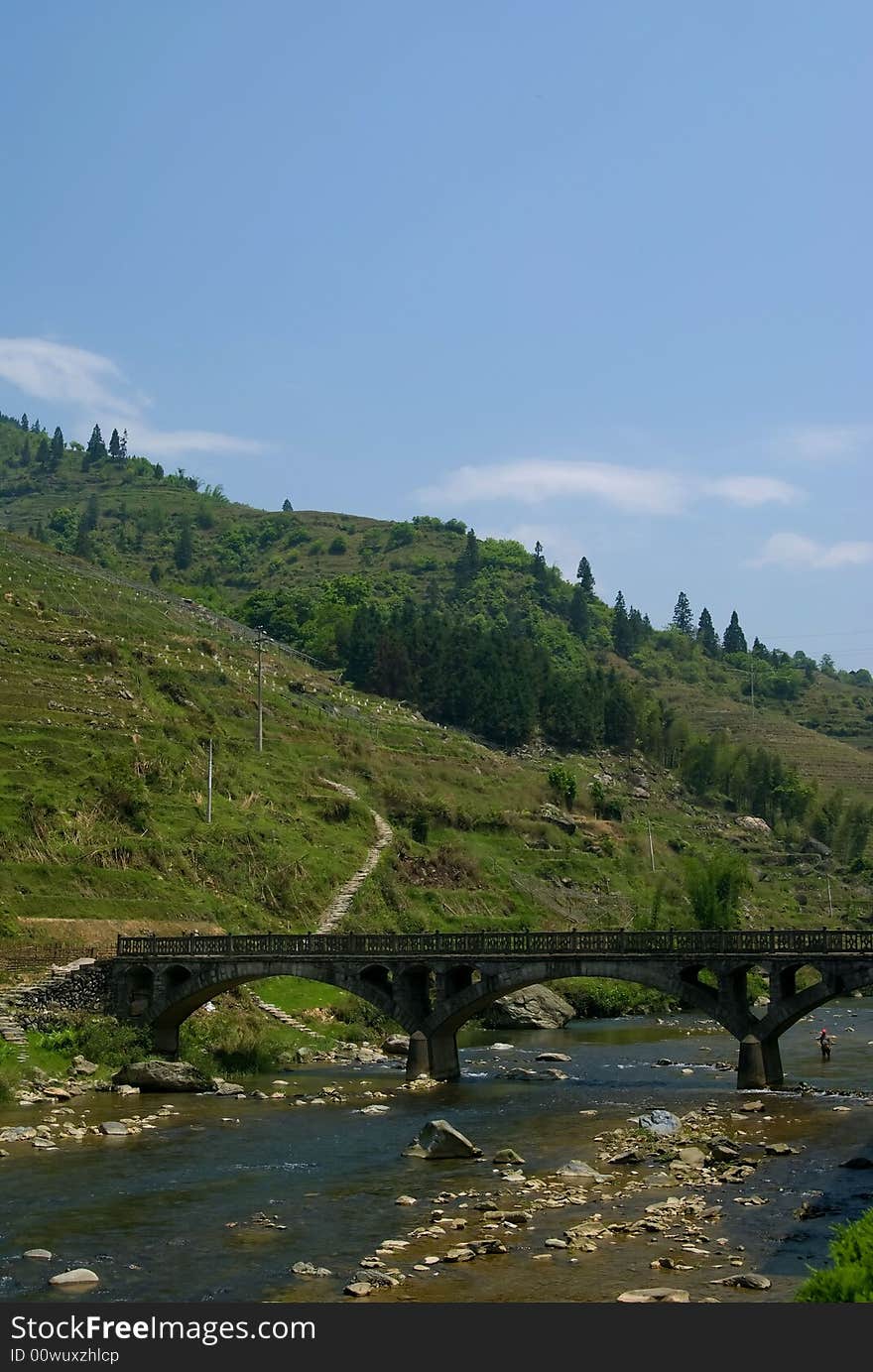 Bridge at Jin Jiang village. LongJi terraces scenic area