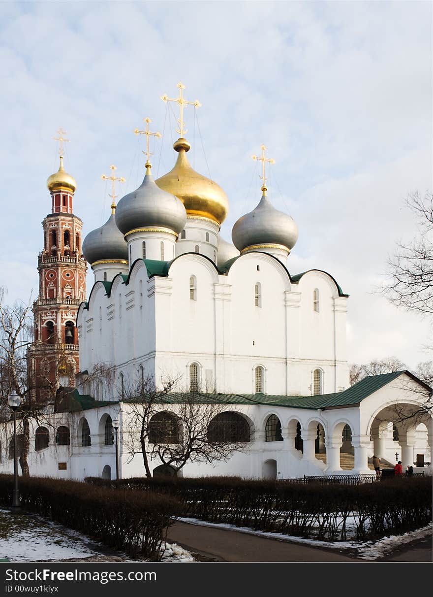 Orthodox cathedral with bell-tower in Moscow, Russia. Orthodox cathedral with bell-tower in Moscow, Russia