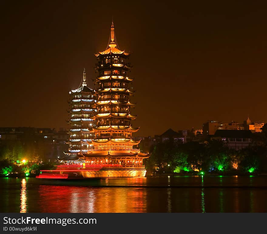 Sun and Moon Pagodas, Guilin, China. Sun and Moon Pagodas, Guilin, China