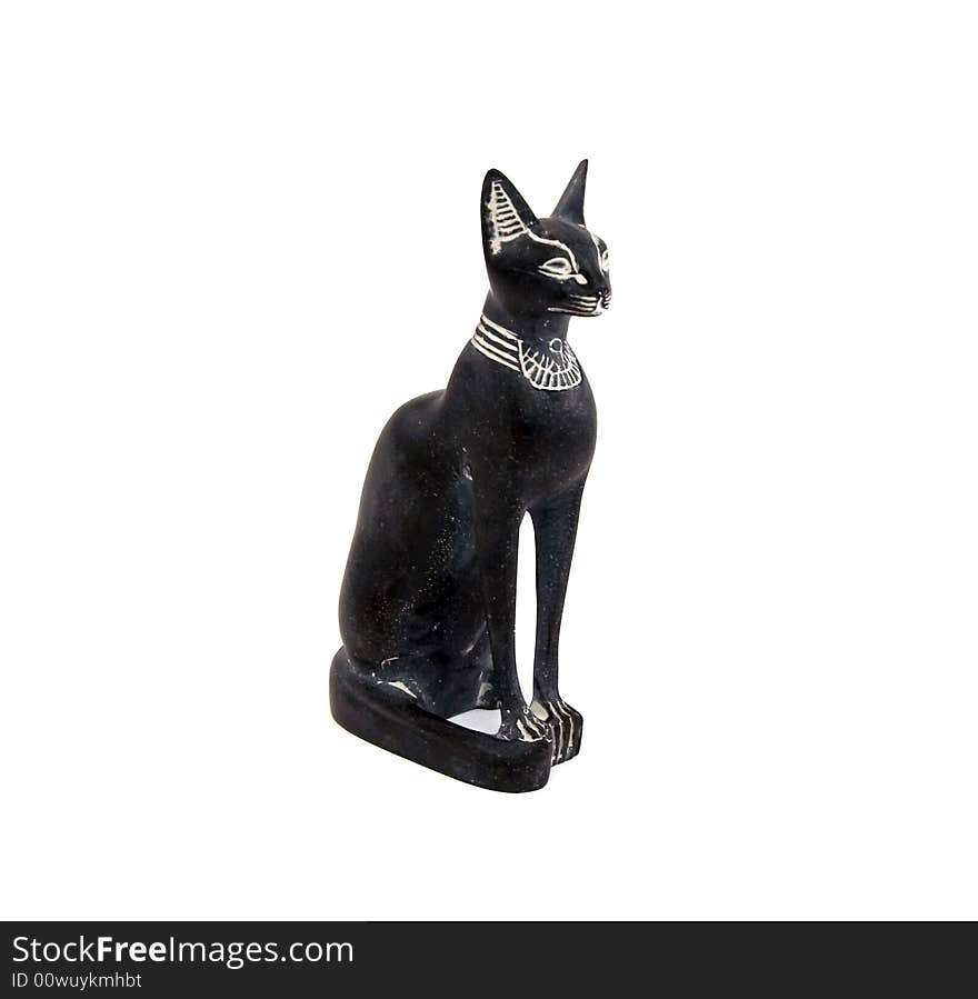 Statuette of the Egyptian cat of manual work from a basalt stone