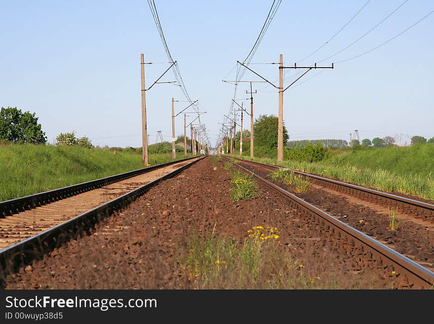 View at straight railway tracks