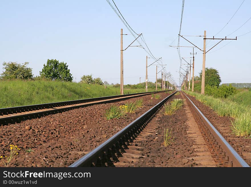 View at straight railway tracks