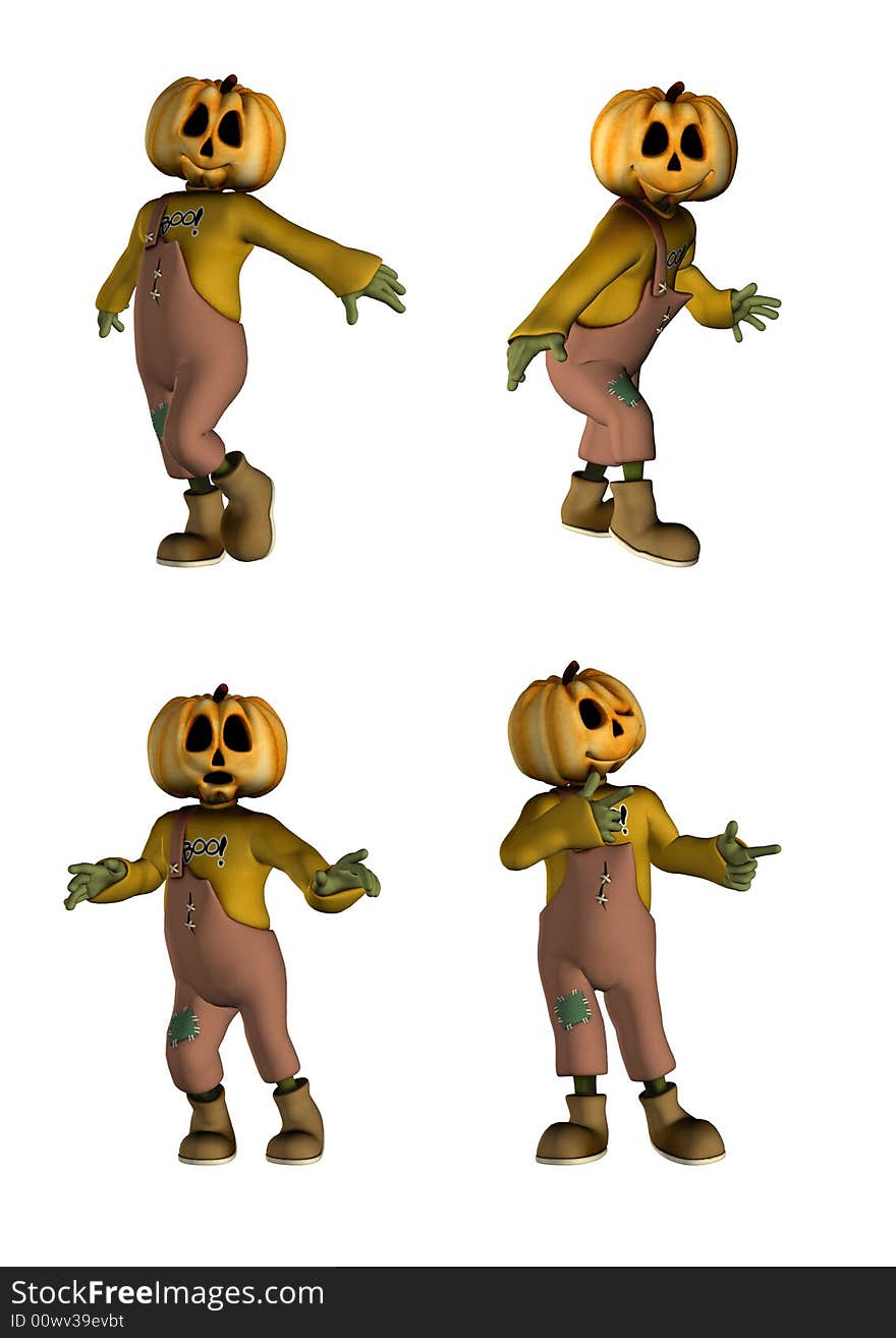 Set of 4 Jack O' Lantern halloween men with clipping path. Set of 4 Jack O' Lantern halloween men with clipping path