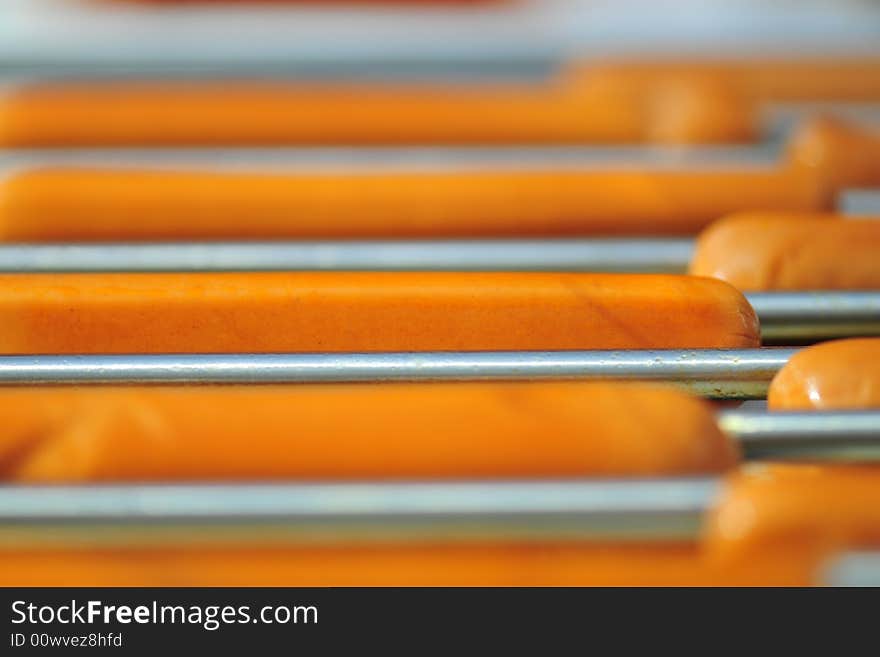 View close-up grill sausage