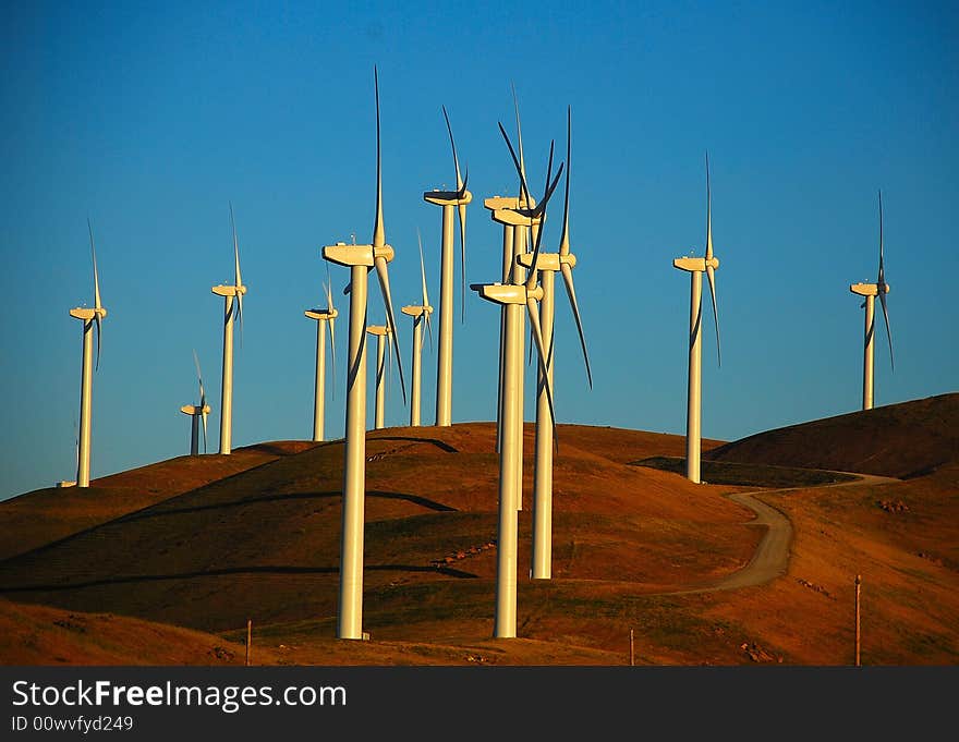 Wind Turbine Farm in Central California Foothills