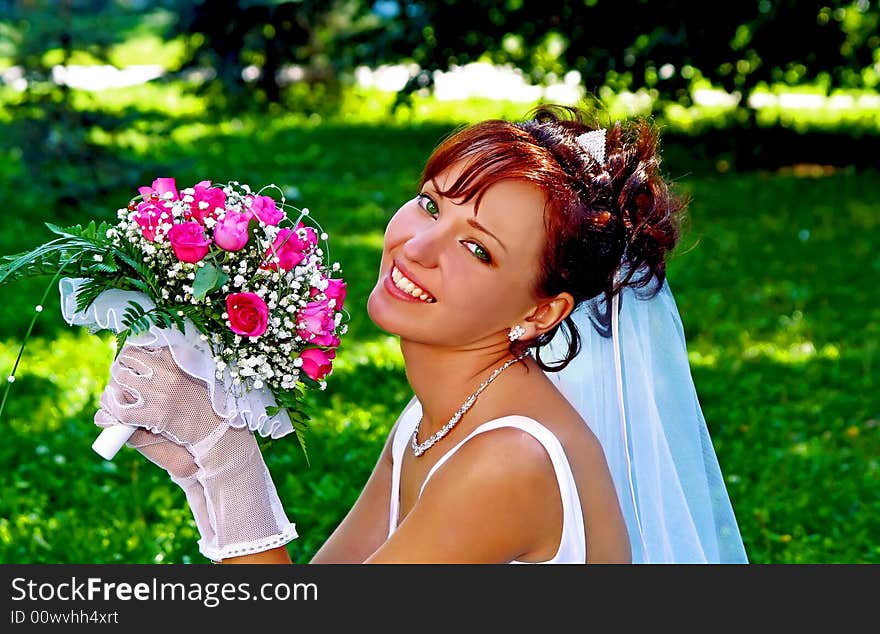 Bride with the bunch of flowers