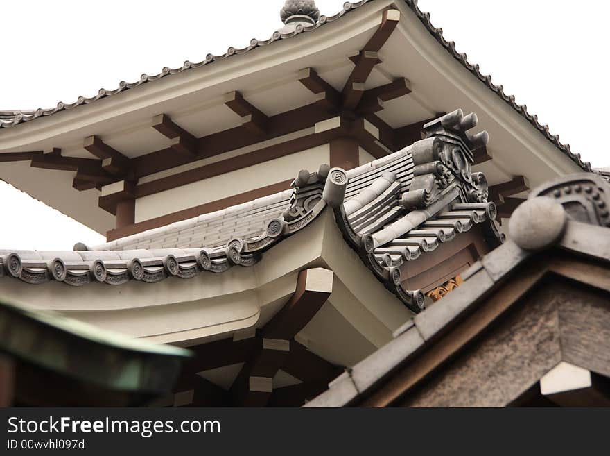 A photograph of a beautifully decorated roof of a japanese temple in Tokyo. A photograph of a beautifully decorated roof of a japanese temple in Tokyo.