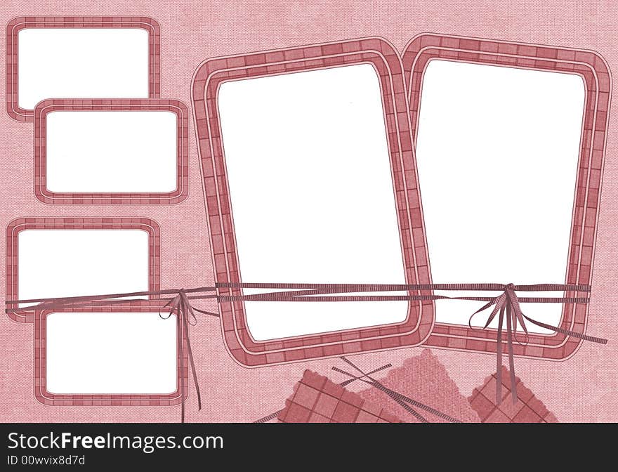 The frame for photos, Virtualscrapbooking in green, pink shades, with ribbons m border