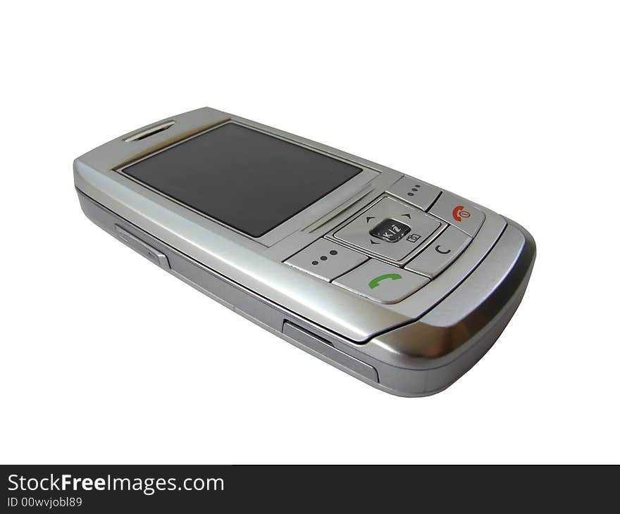 Silver mobilephone isolated on white, with clipping path