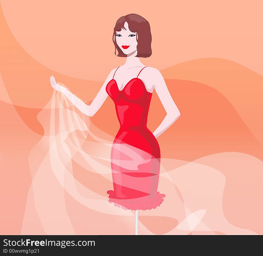 Girl in red evening dress