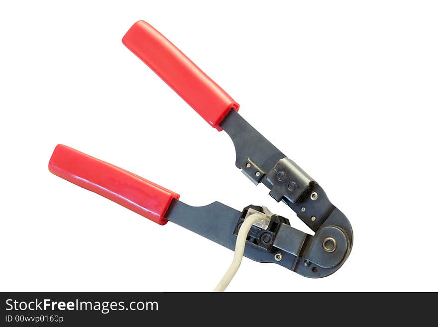 The network tool known as wire crimper, for ending (terminating) the UTP Ethernet network cables. The network tool known as wire crimper, for ending (terminating) the UTP Ethernet network cables