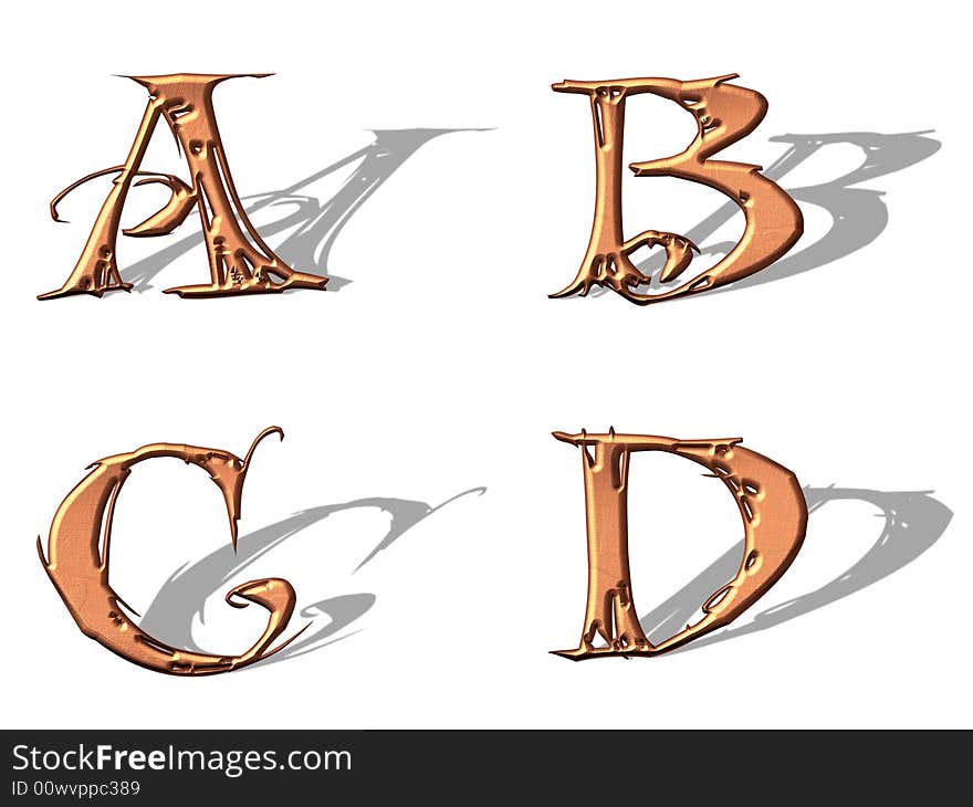 Capital Letters metallic copper with shadow. Capital Letters metallic copper with shadow.