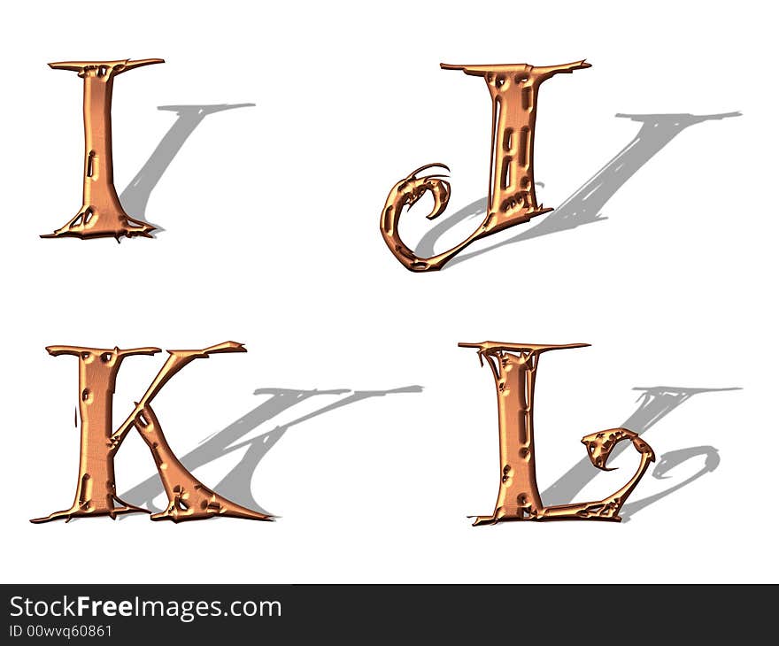 Capital Letters metallic copper with shadow. Capital Letters metallic copper with shadow.