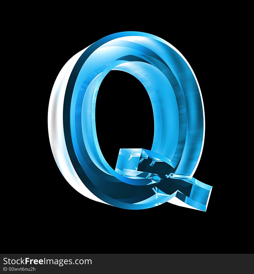 Letter Q In Blue Glass 3D