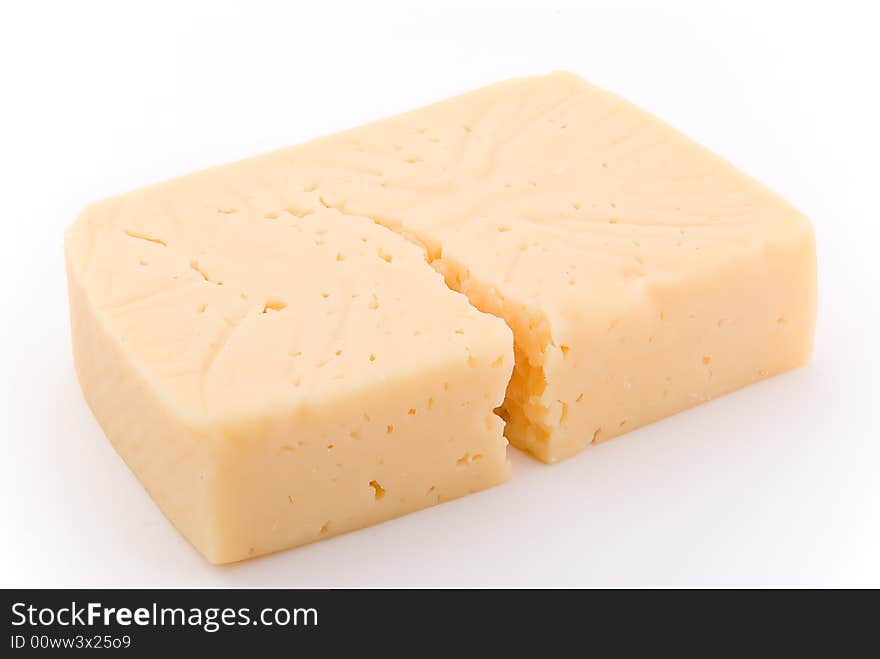 Crack cheese on white background. Crack cheese on white background