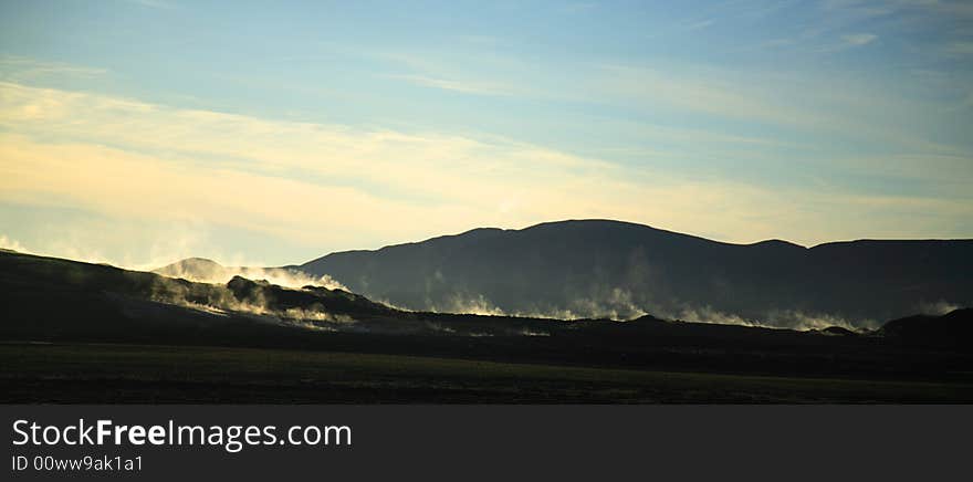 Panoramic view of ateaming Icelandic landscape