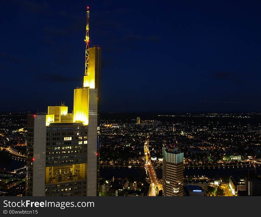 Nightscene of Frankfurt city from above