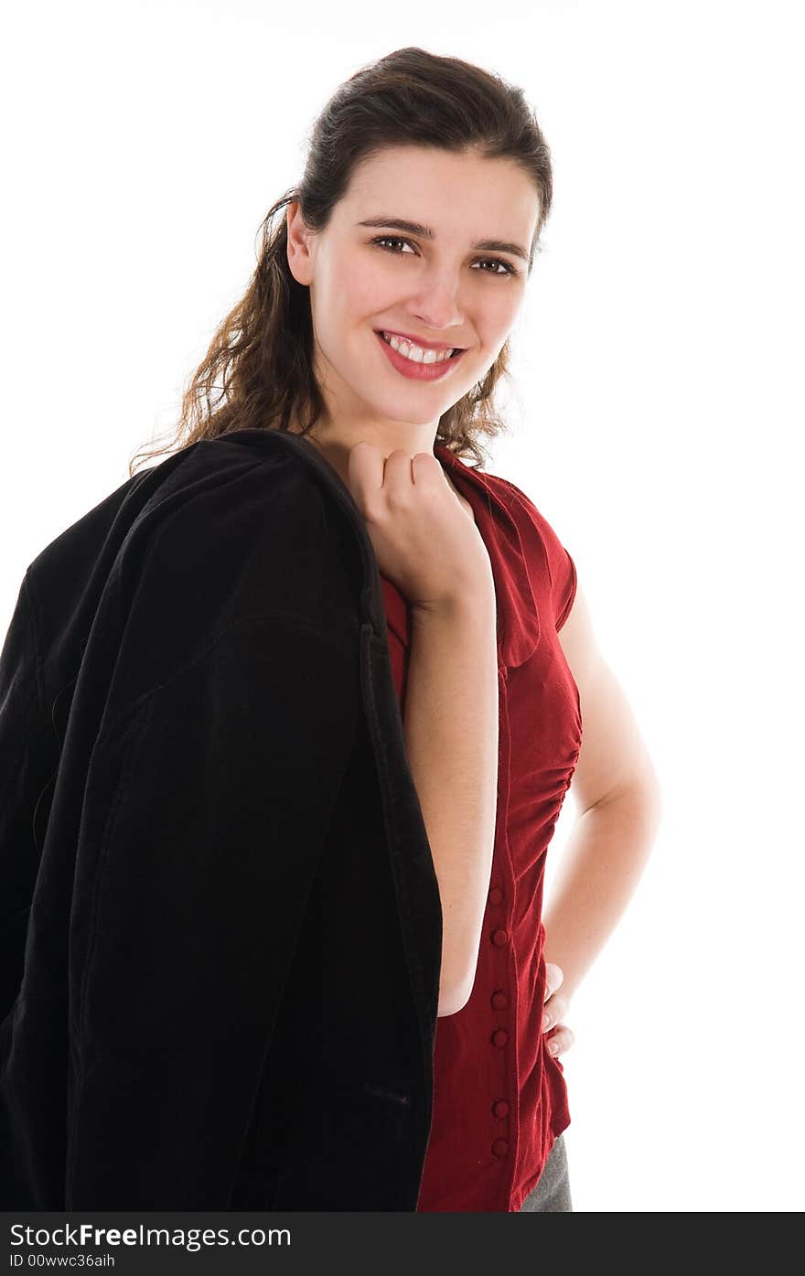 Happy business woman on an isolated white background. Happy business woman on an isolated white background