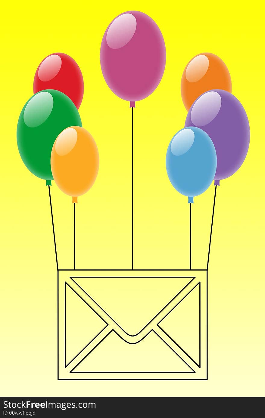 Illustration of an envelope with floating balloons. Illustration of an envelope with floating balloons