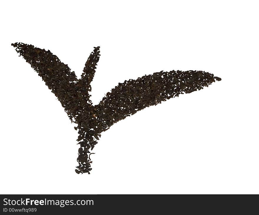 Stylized tea leaves with dry tea. Stylized tea leaves with dry tea