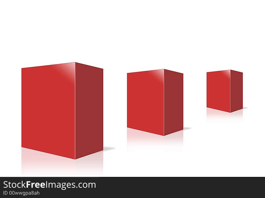 Illustration of three red product boxes with copy space. Illustration of three red product boxes with copy space