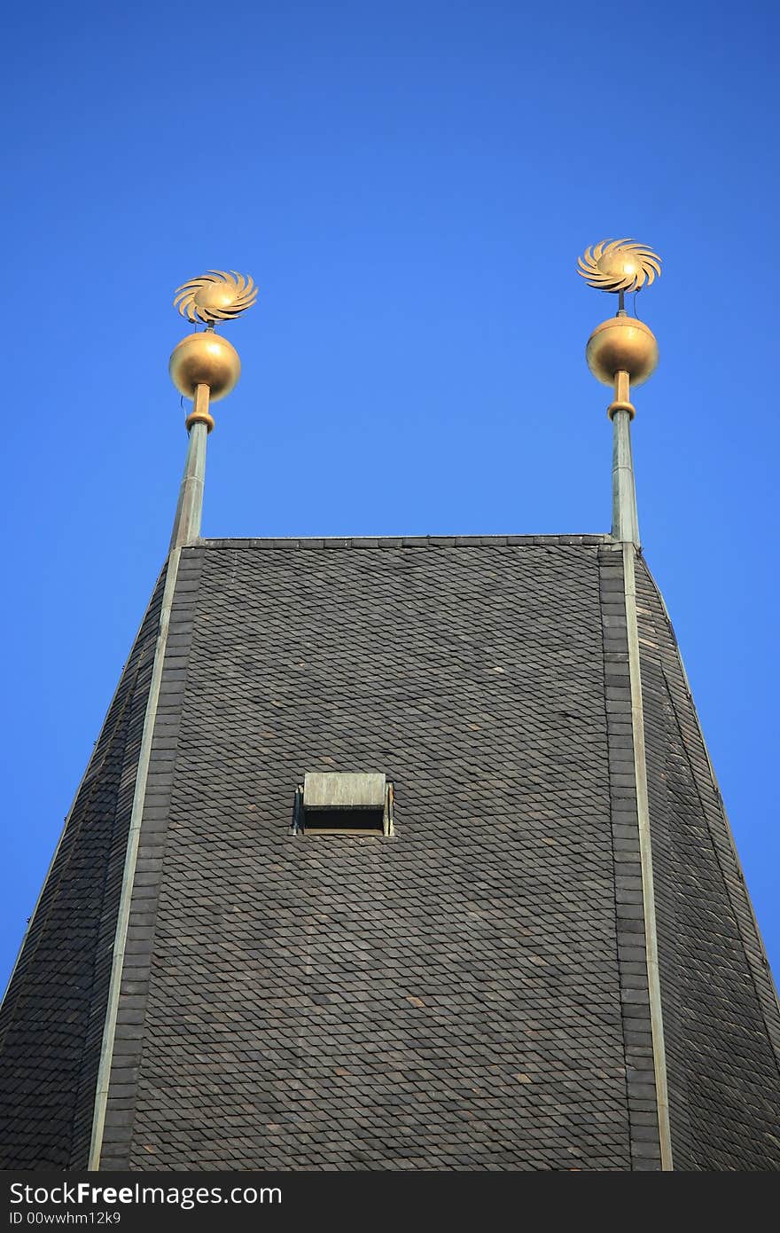 Golden Suns On Old Town Bridge Tower Roof