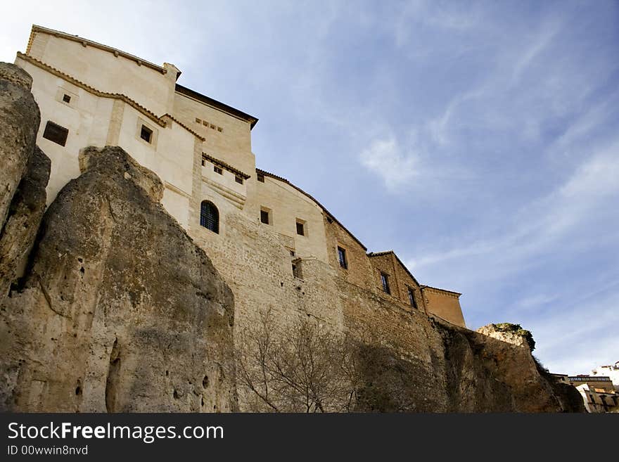 Panoramic of hanged houses in Cuenca, Spain. Panoramic of hanged houses in Cuenca, Spain