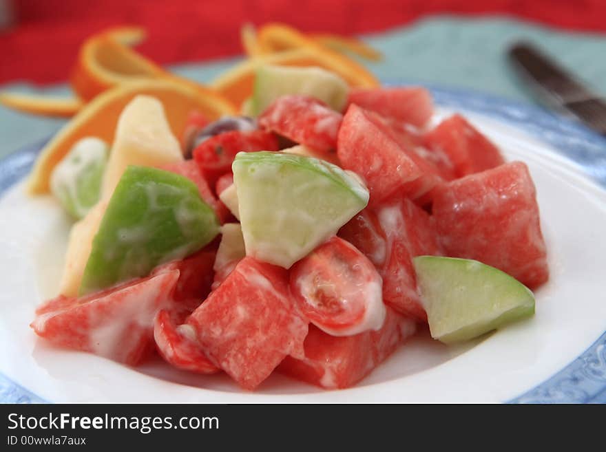 Appetizing salad on a plate. Close up