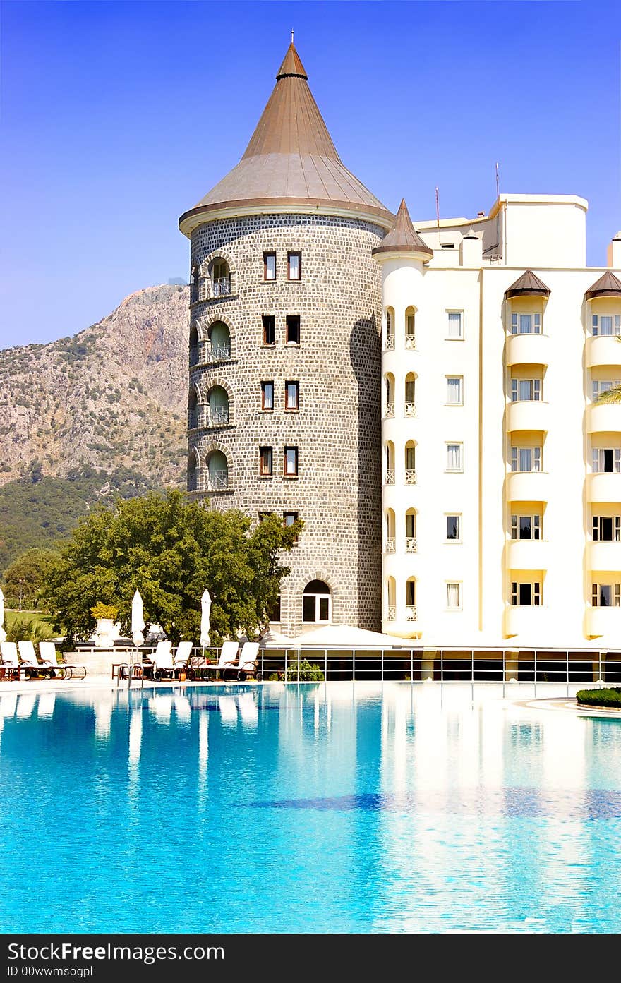 Beautiful castle-resort in mountains with swim pool. Beautiful castle-resort in mountains with swim pool