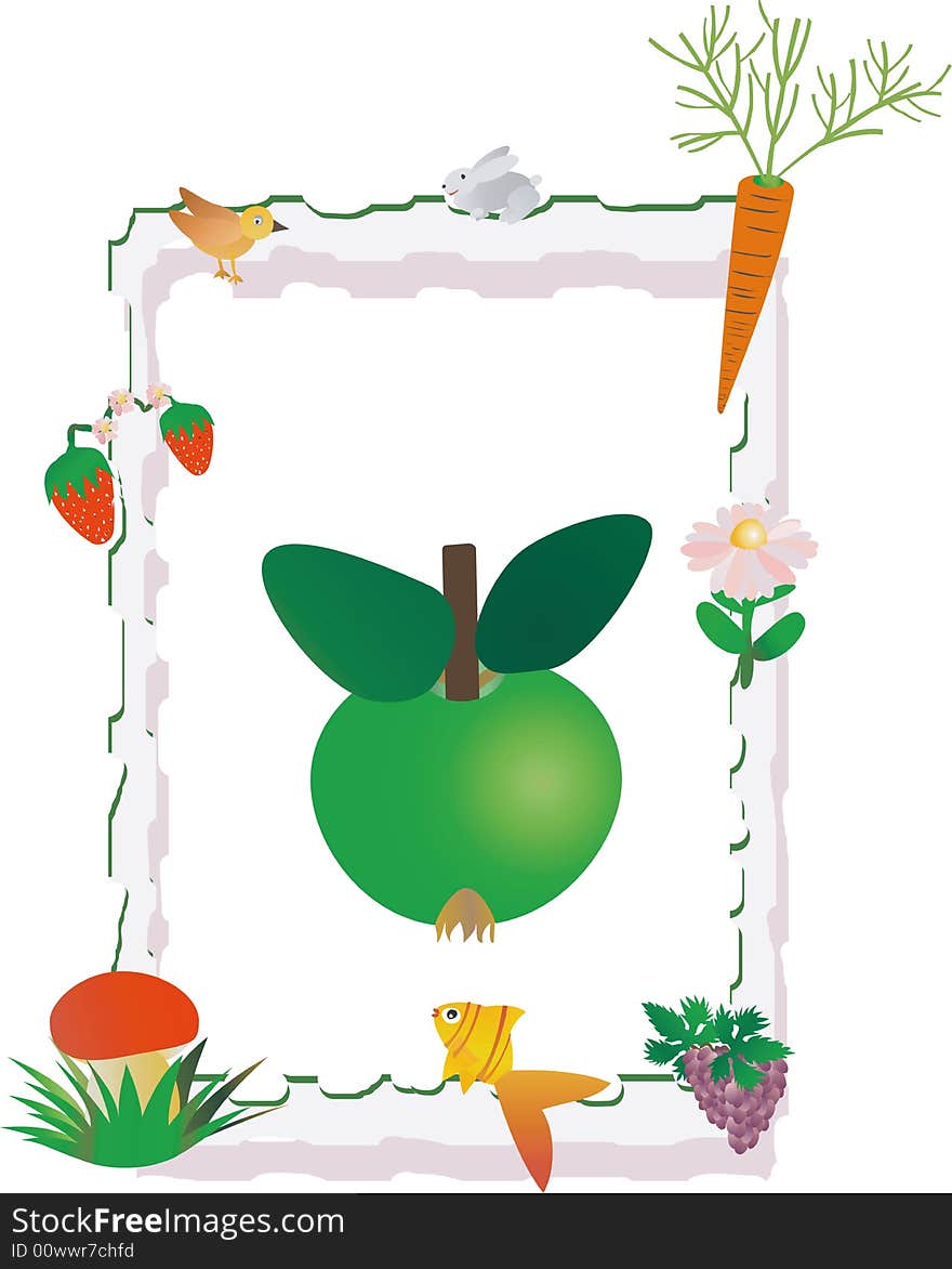 Vector. Painted frame embodies healthy food, nature, life. Vector. Painted frame embodies healthy food, nature, life.