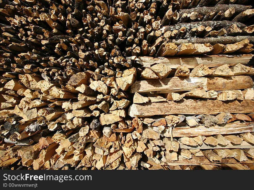 Firewood stacked in village in the annapurnas, nepal