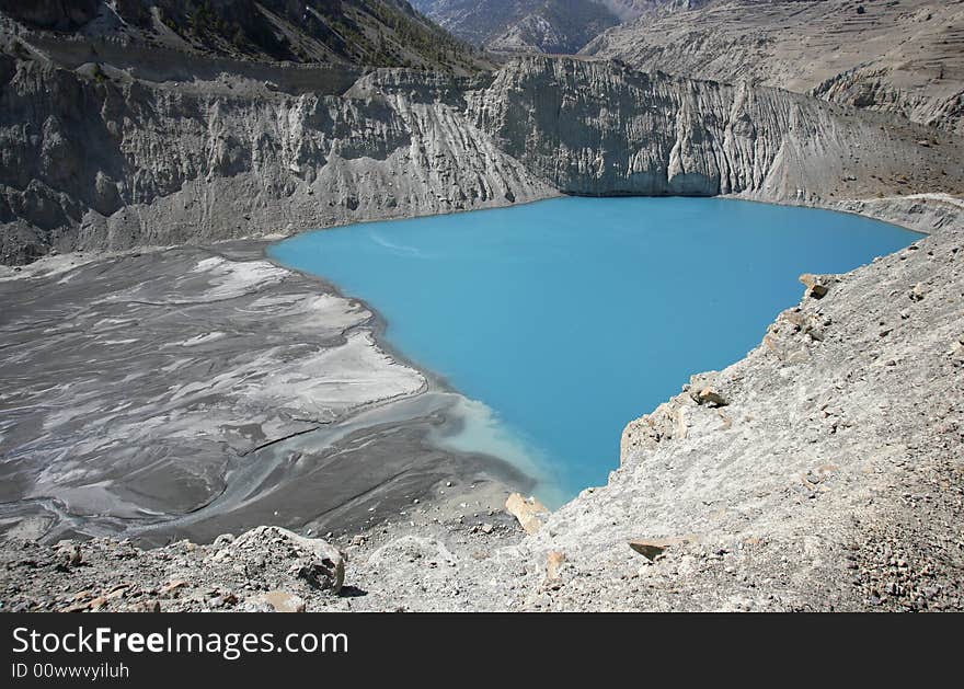 Panoramic View Of Blue Lake In The Himalayas