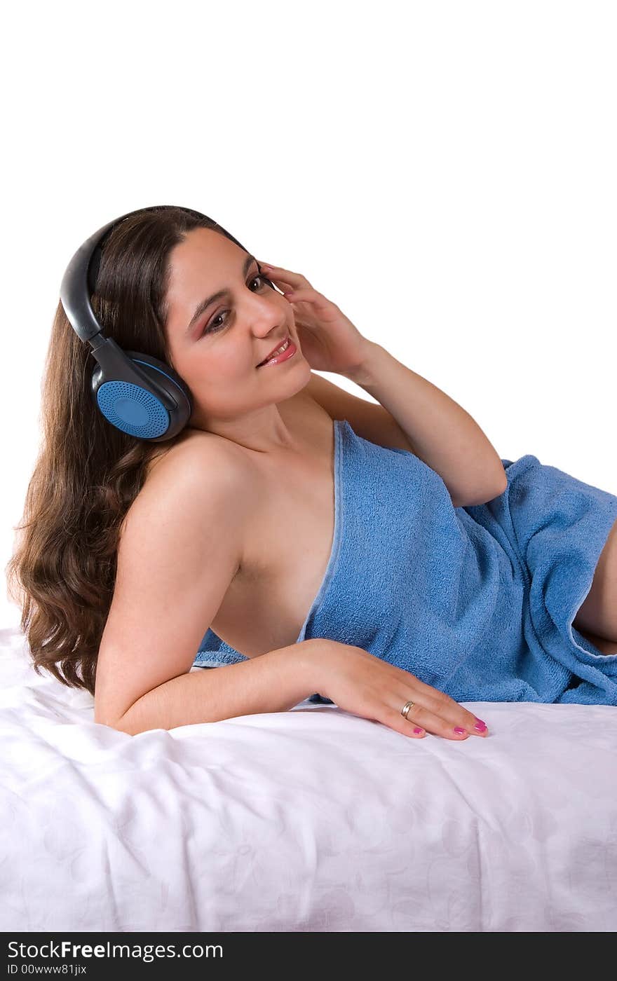 Pretty Girl In Towel With Headphones