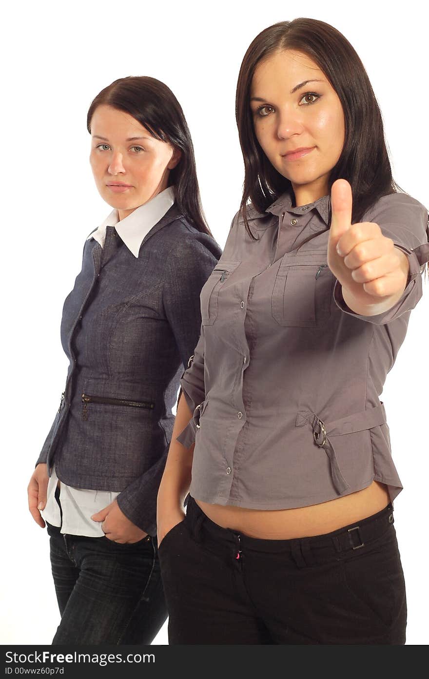 Two attractive women on white background. Two attractive women on white background