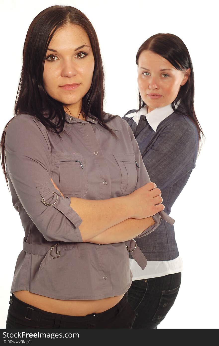 Two attractive women on white background. Two attractive women on white background