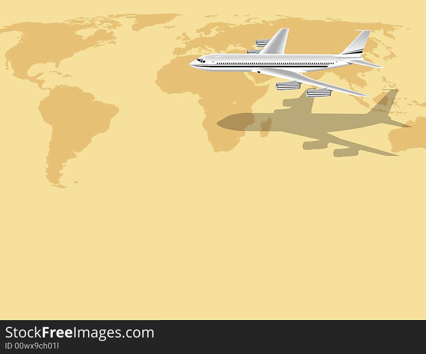 Airplane illustration above the world map. Airplane illustration above the world map