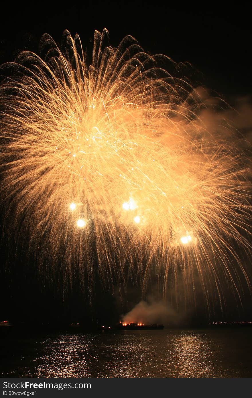 Bright yellow fury fireworks against the dark sky