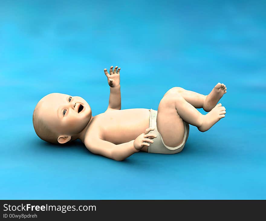 A baby with blue eyes lying on the floor and laughing. A baby with blue eyes lying on the floor and laughing.