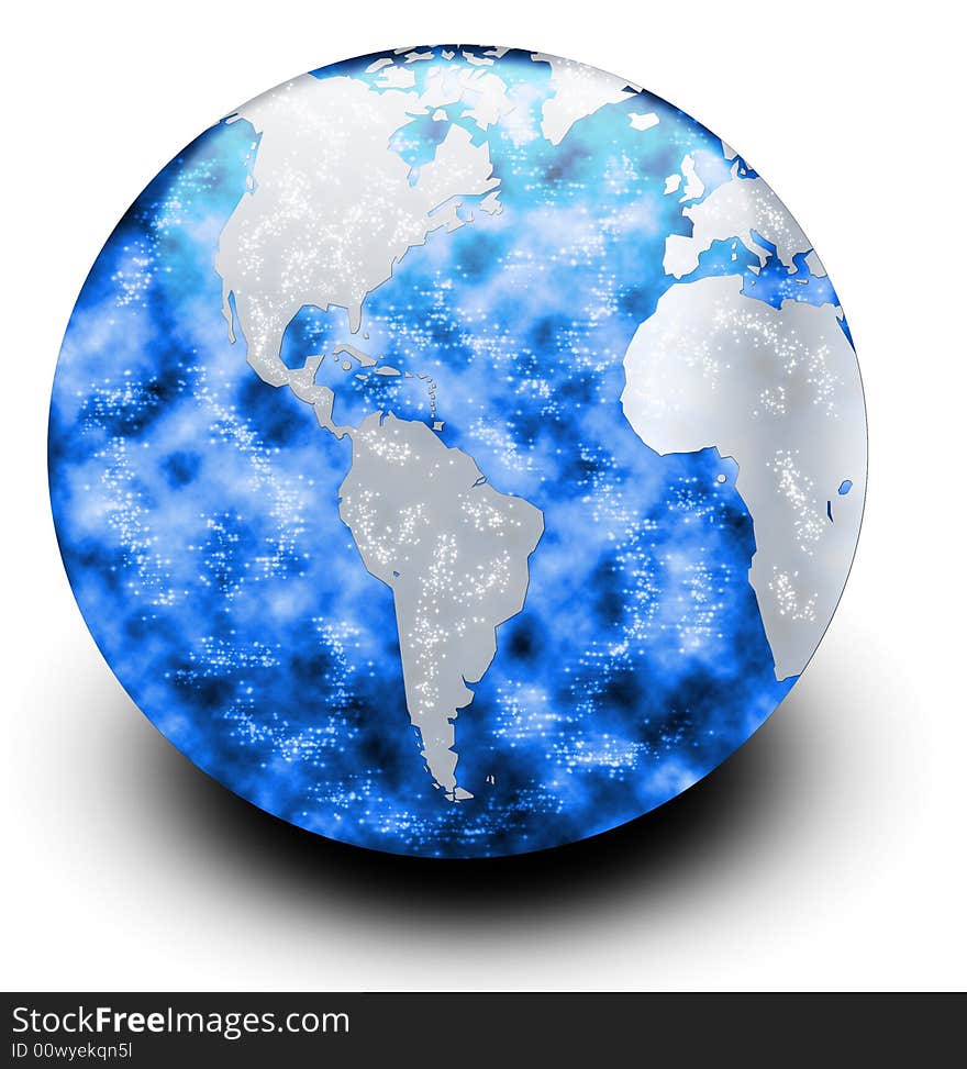 Illustration of the earth with a map of America side glossy and shiny effect. Illustration of the earth with a map of America side glossy and shiny effect